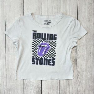 American Eagle White Rolling Stones Cropped Graphic Tee